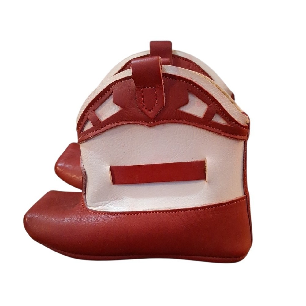 Vtg Baby Deer 1950's Red White Leather Baby Cowboy Boots Infant Crib Shoes READ